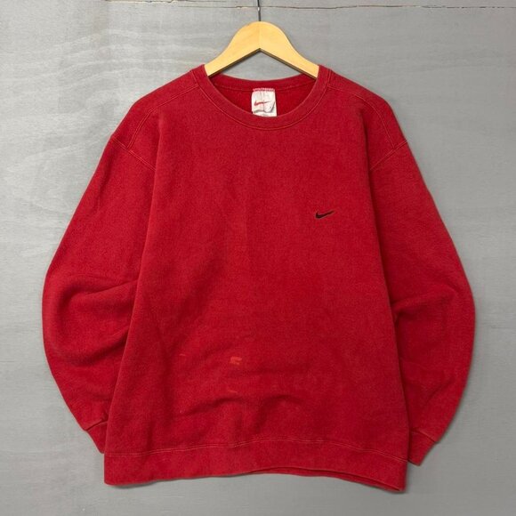 Vintage Nike Made in USA Red Crewneck‎ Cotton 90s Sweatshirt Large - Picture 1 of 6